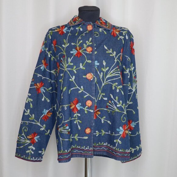 Vintage Embroidered Denim Chore Jacket Sz S - Picture 4 of 9